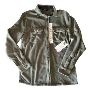 Olive Green Button-Up Fleece Oversirt with Chest Pockets